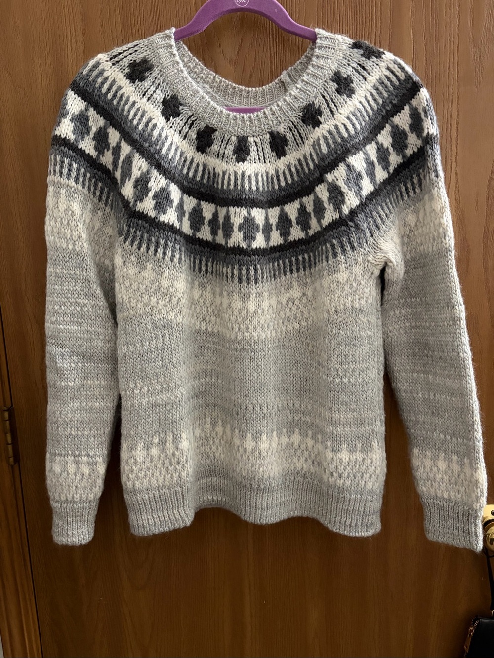 Lucky Brand Gray and Cream Fair Isle Crewneck Sweater